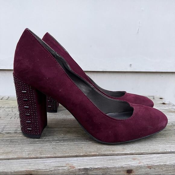 Libby Edelman Le Shelby Wine Maroon Studded Block Heels 8 - Picture 1 of 6